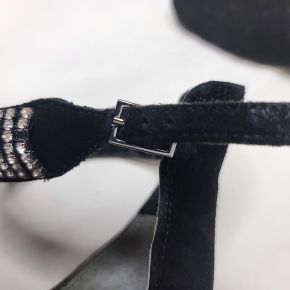 Kenneth Cole Black Suede Rhinestone Ankle Strap 4.75 inch High Heels Size 8 - Picture 11 of 14